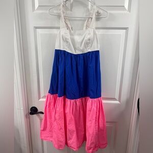 Lilly Pulitzer White, Royal Blue & Hot Pink Tiered Maxi Dress